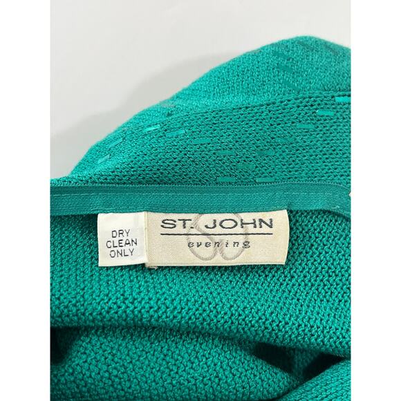 READ St John Evening Mock Neck Knit Midi Dress Women Size 6 Teal Y2K Glam Event - Picture 3 of 16